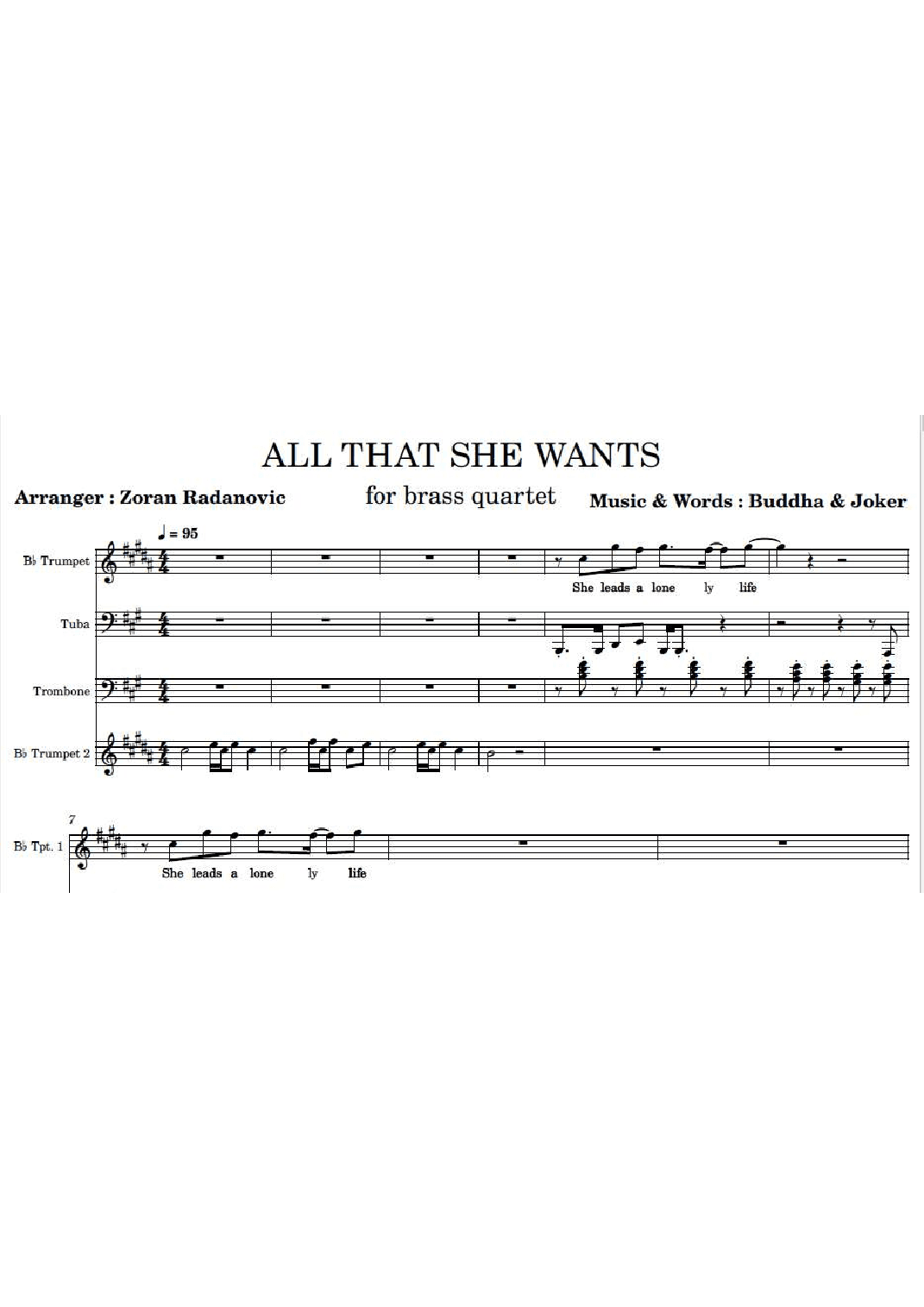 All That She Wants (arr. Zoran Radanovic)