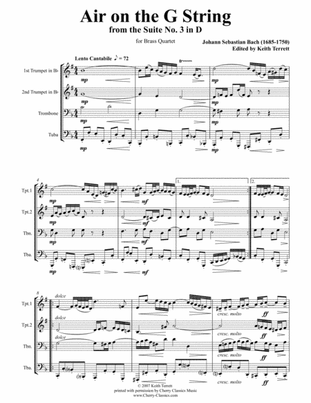 Air on the G String for Brass Quartet (arr. Terrett, Keith)