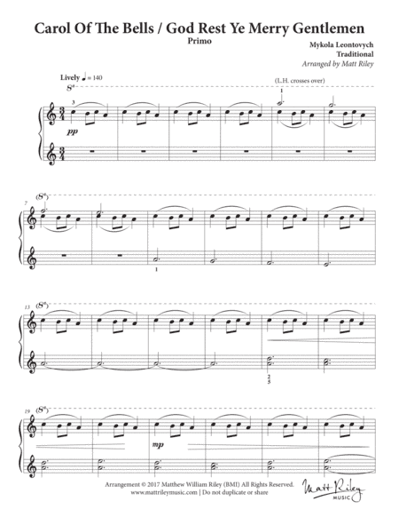 Carol of the Bells / God Rest Ye Merry Gentlemen - One Piano, Four hands (arr. Matt Riley)