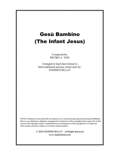 Gesù Bambino (The Infant Jesus) - Lead sheet arranged in traditional and jazz style (key of E) (arr. Stephen Bulat)