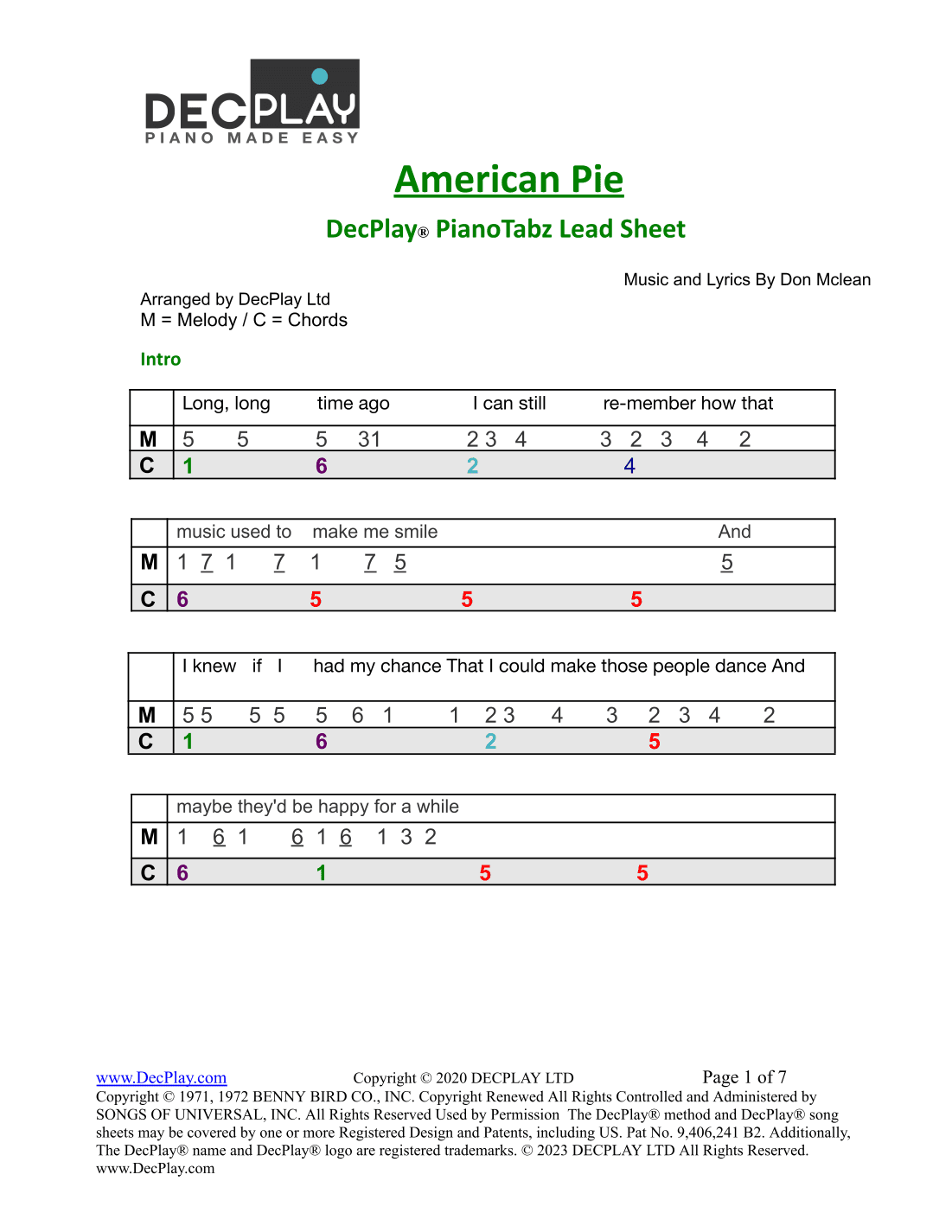 American Pie (arr. DecPlay Ltd)