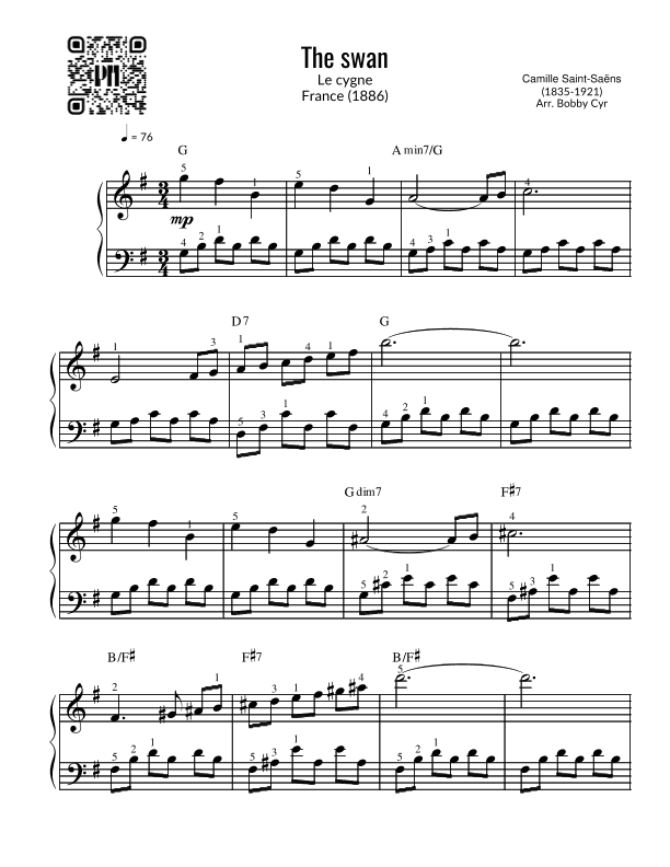 The Swan - Le cygne (Piano Solo) (arr. Bobby Cyr)