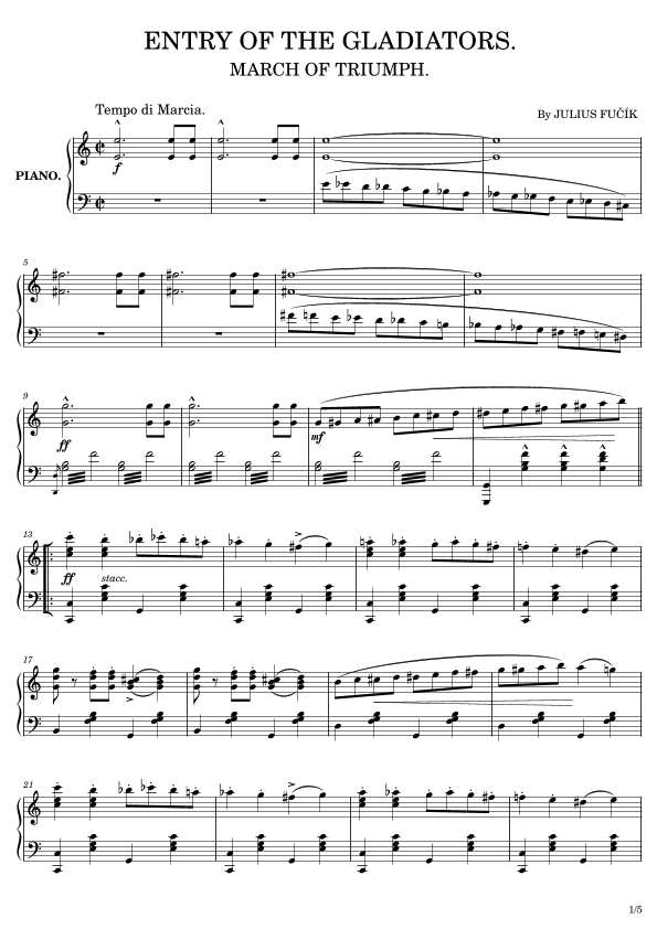Entry of the Gladiators,Julius Fucík,Piano Solo (arr. poon)