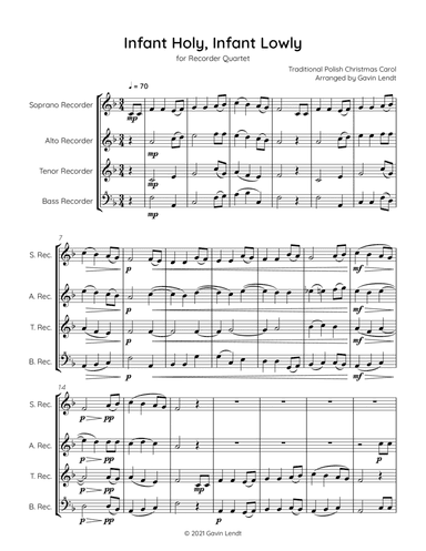 Infant Holy, Infant Lowly for Recorder Quartet (arr. Gavin Lendt)
