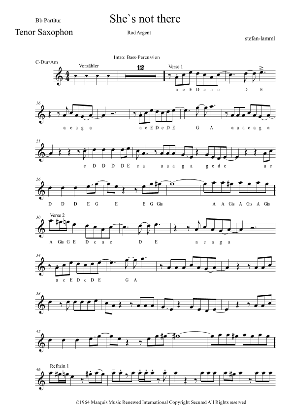 She's Not There (arr. stefan-lamml.de)
