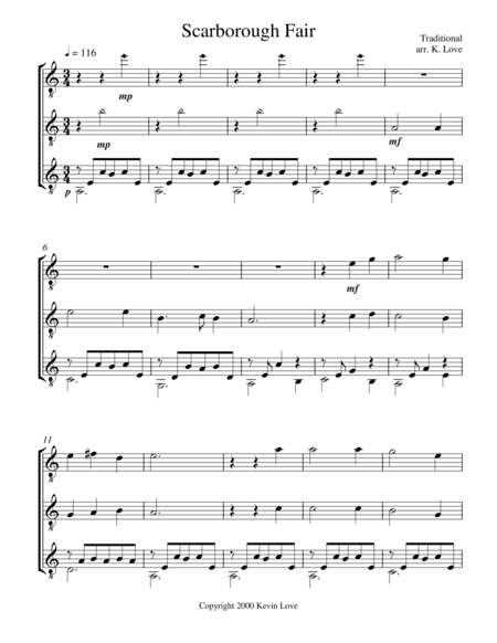 Scarborough Fair (Guitar Trio) - Score and Parts (arr. Kevin Love)