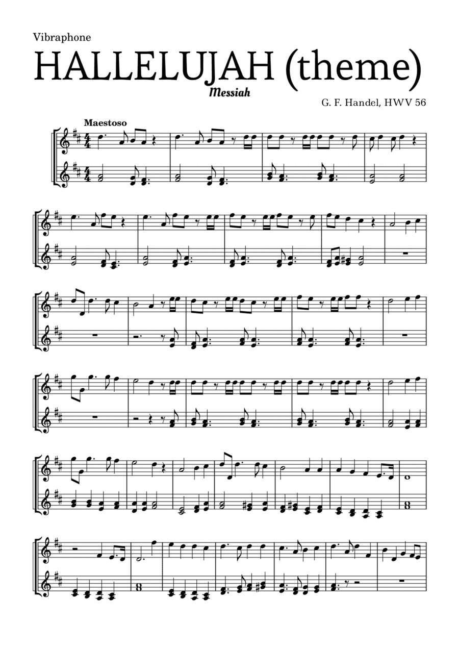 Aleluia (HALLELUJAH), of the Messiah - for Vibraphone with 3 drum sticks (arr. Leyandder Trustworthy)