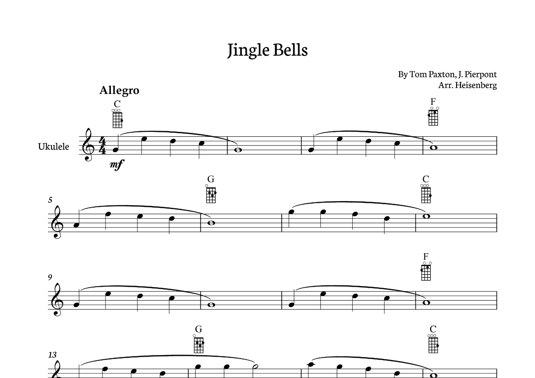 Jingle Bells for Ukelele with chords (arr. Heisenberg)