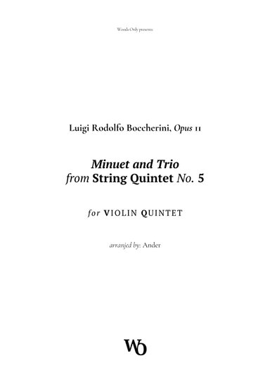 Minuet by Boccherini for Violin Quintet (arr. Ander)