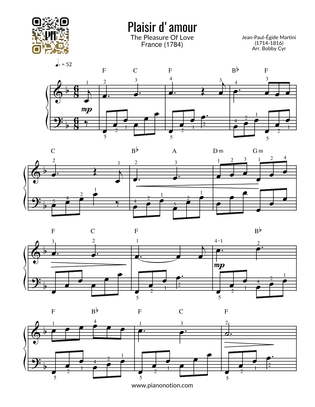 Plaisir d'amour - The Pleasure Of Love (Easy Piano) (arr. Bobby Cyr - Piano Notion)