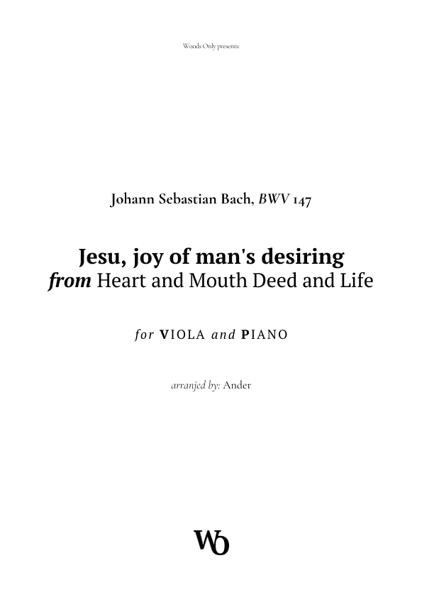 Jesu, joy of man's desiring by Bach for Viola and Piano (arr. Ander)