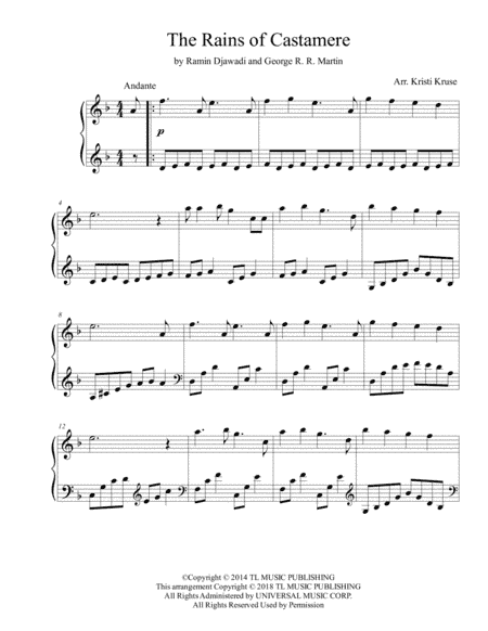 The Rains Of Castamere (arr. Kristi Kruse)