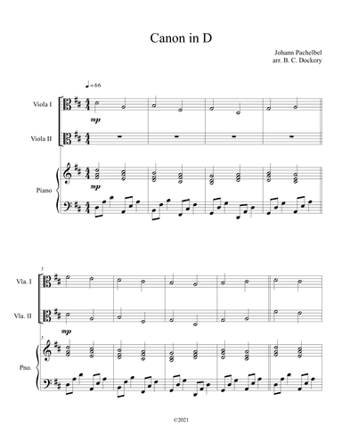 Canon in D (Viola Duet with Piano Accompaniment) (arr. B. C. Dockery)