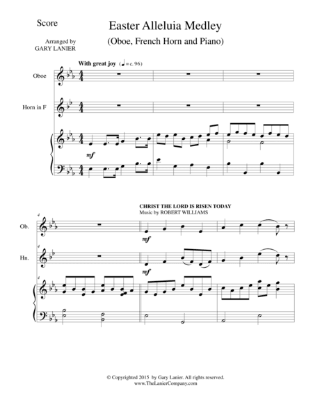 EASTER ALLELUIA MEDLEY (Trio – Oboe, F Horn/Piano) Score and Parts (arr. Gary Lanier)