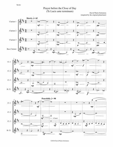 Prayer before the Close of day - based on the chant "Te Lucis ante terminum" - for clarinet quartet