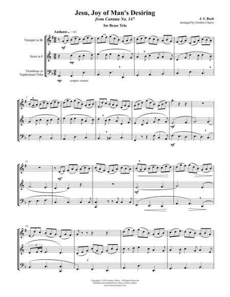 Jesu, Joy of Man's Desiring from Cantata 147 for Brass Trio (arr. Cherry, Gordon)