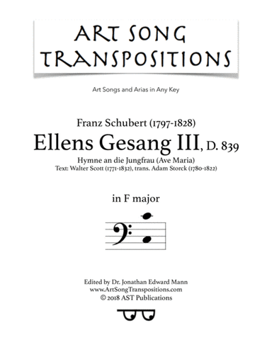 SCHUBERT: Ellens Gesang III, D. 839 (transposed to F major) (arr. ArtSongTranspositions.com)