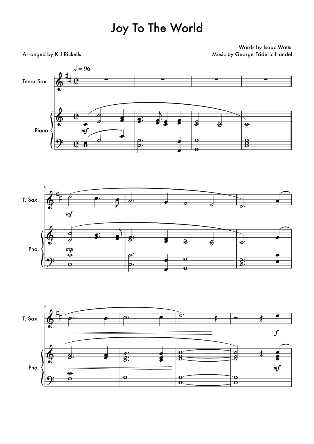 Joy To The World - Tenor Saxophone (arr. K J Rickells)
