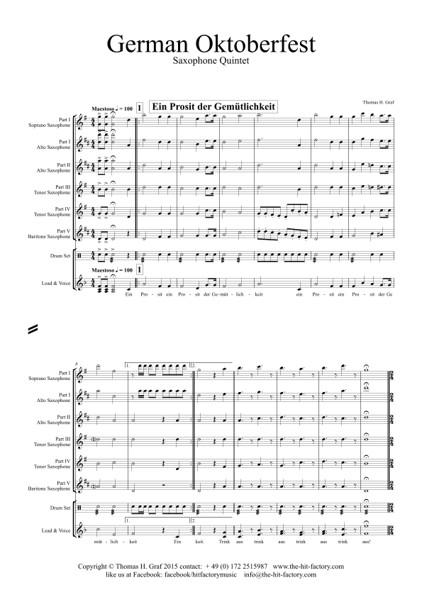 German Octoberfest - 10 Famous German Songs - Saxophone Quintet (arr. Thomas Graf)