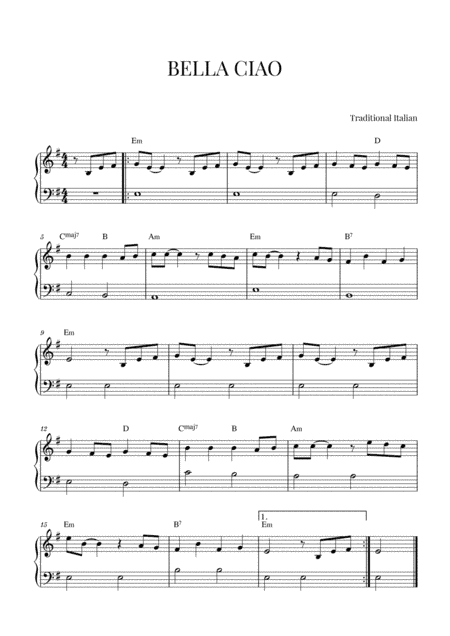 BELLA CIAO for Very Easy Piano (arr. Cadenza Editions)