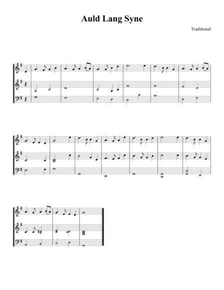 Auld Lang Syne three part harmony (2 violins, cello) 1-page score (arr. Be'eri Moalem)