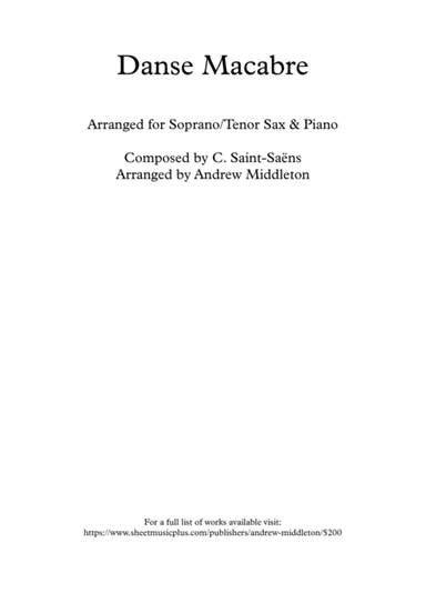 Danse Macabre arranged for Soprano Saxophone & Piano (arr. Andrew Middleton)