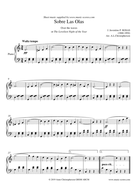 Over the Waves - Easy Piano (arr. Anne L Christopherson GRSM ARCM)