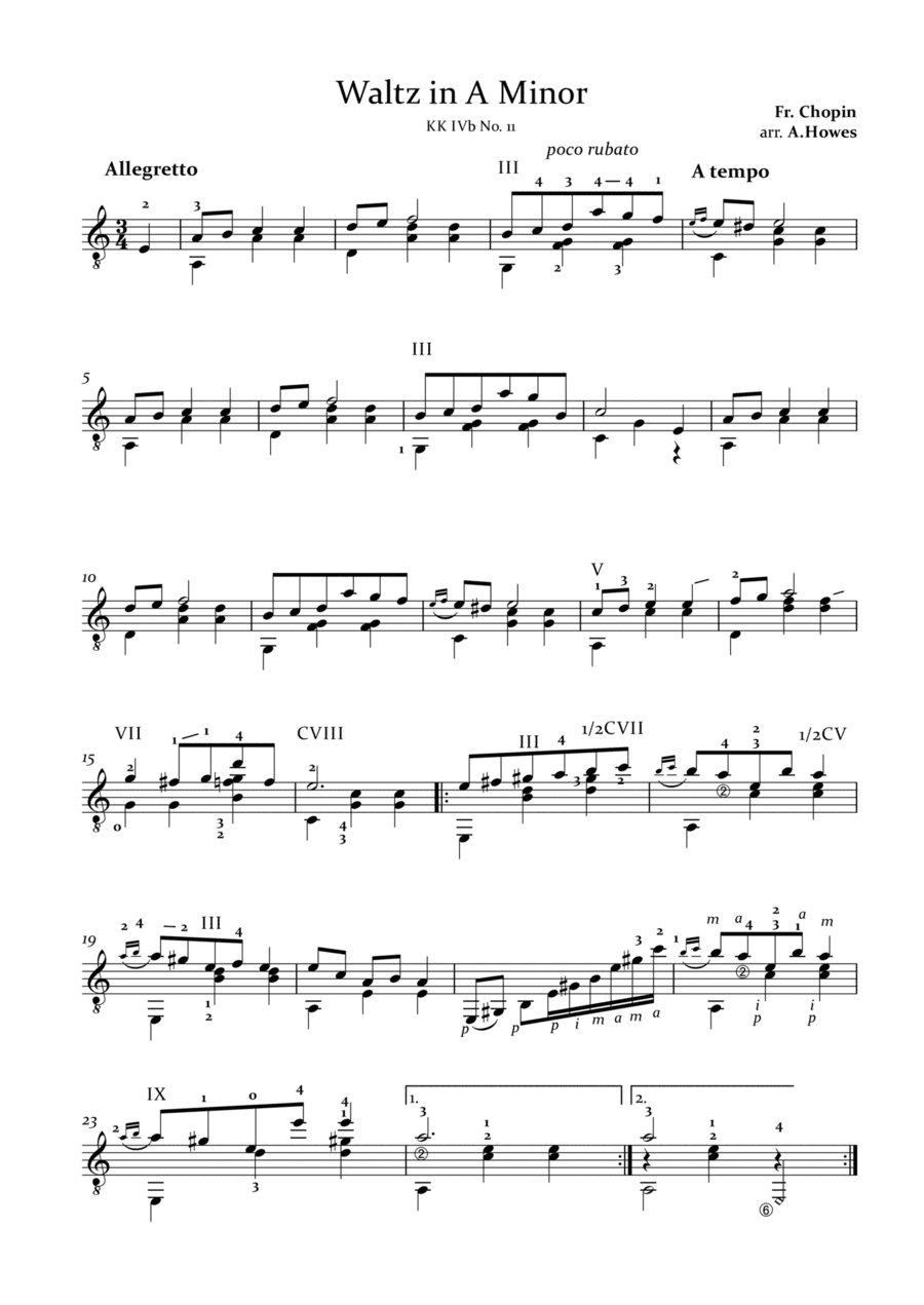 Chopin: Waltz in A Minor arr. for guitar (arr. Andrew Howes)