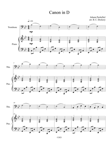 Canon in D (Trombone Solo with Piano Accompaniment) (arr. B. C. Dockery)