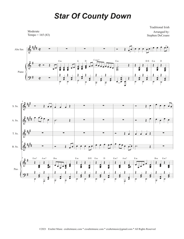 Star Of County Down (Saxophone Quartet and Piano) (arr. Stephen DeCesare)