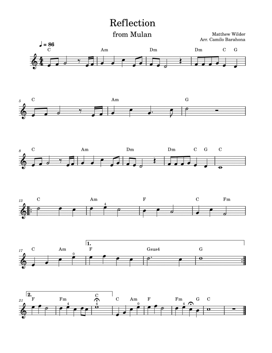 Reflection (arr. Camilo Barahona)