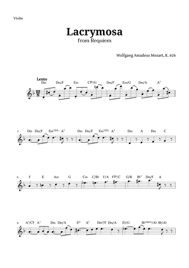 Lacrymosa from Requiem by Mozart for Violin (arr. Langanho)
