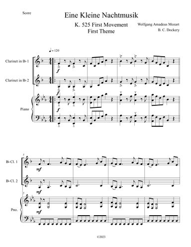 Eine Kleine Nachtmusik (A Little Night Music) for Clarinet Duet with Piano Accompaniment (arr. B. C. Dockery)