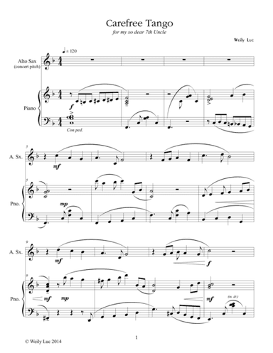 "Carefree Tango" for Alto Saxophone and Piano