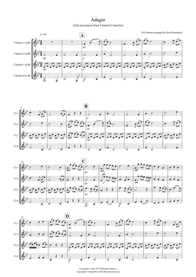 Adagio from Mozart's Clarinet Concerto for Clarinet Quartet (arr. David Burndrett)