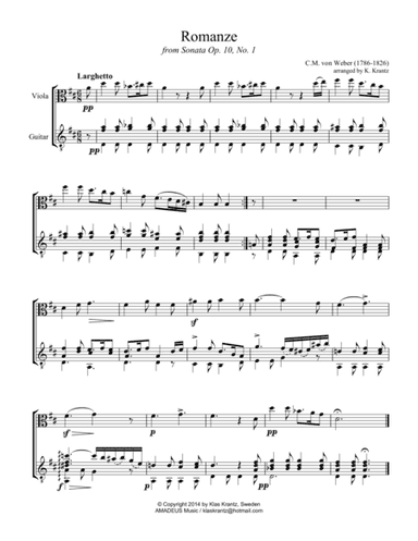 Romanze Op. 10 for viola and guitar (arr. Amadeus Music)