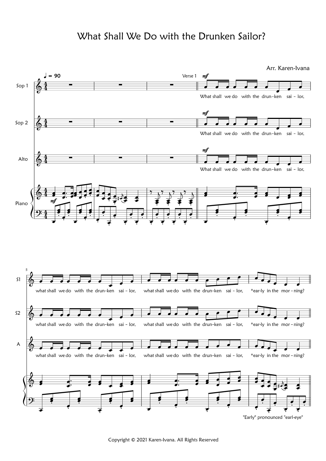 What Shall We Do with the Drunken Sailor? (arr. Karen Ivana)