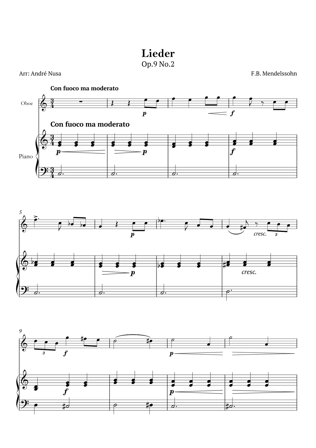 Lieder Op.9 No.2 (arr. André Nusa)