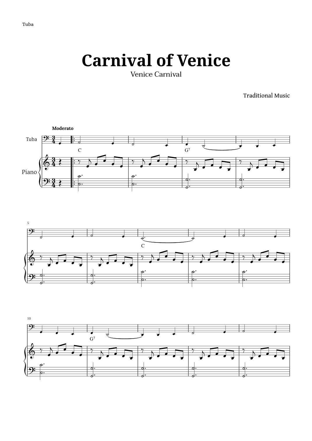 Carnival of Venice for Tuba and Piano (arr. Langanho)