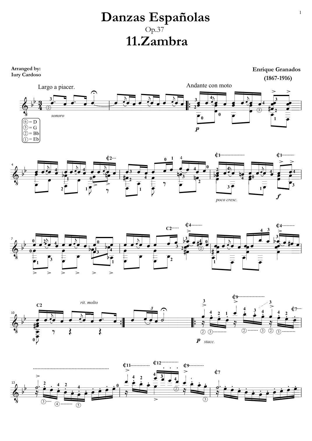 Guitar arrangement of the "Spanish dance No.11" (Danza Española n°11 "Zambra") (arr. Iury Cardoso)
