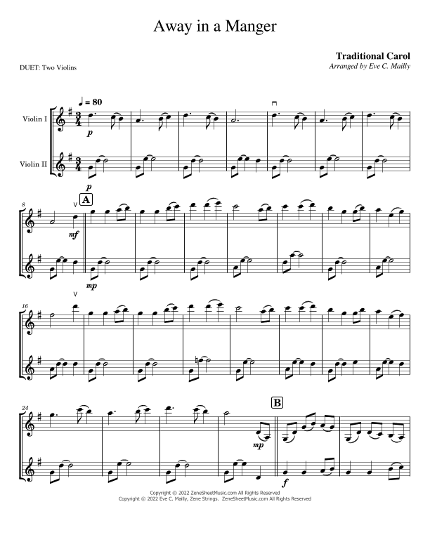 Away in a Manger (Flow Gently Sweet Afton) - Duet for Two Violins (arr. Eve C. Mailly - Zene Strings)