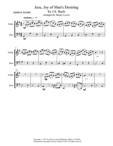 JESU JOY OF MAN'S DESIRING Duo, Intermediate Level for  String Duo, Woodwind Duo, any combination of (arr. Sherry Lewis)