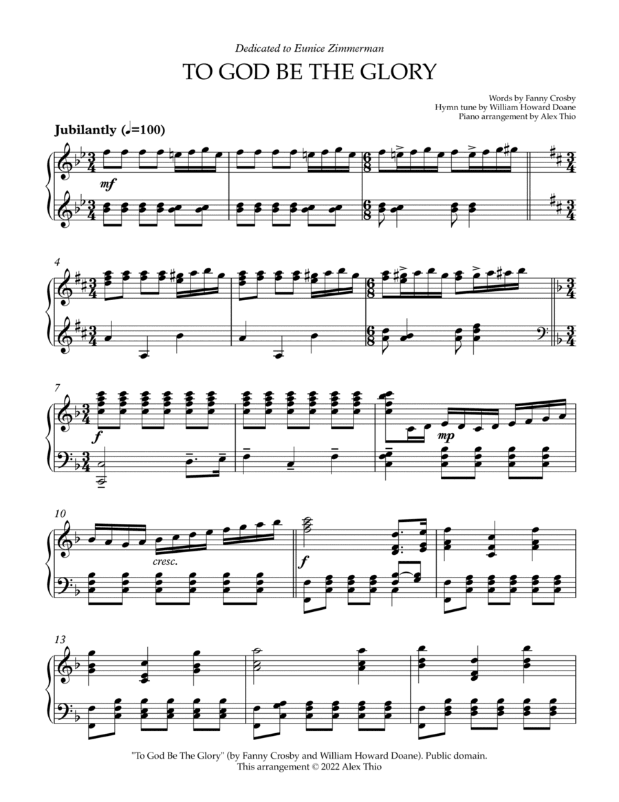To God Be The Glory (arr. Alex Thio)
