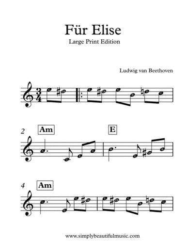 Fur Elise Large Print Easy Piano (arr. Large Print Edition by Simply Beautiful Music)