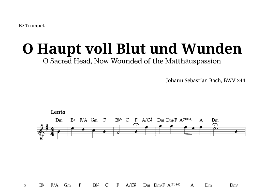 Sacred Head, Now Wounded by Bach for Trumpet with Chords (arr. Langanho)