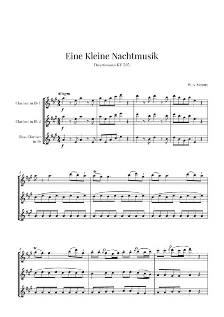 Eine Kleine Nachtmusik for 2 Clarinets and Bass Clarinet (arr. Cadenza Editions)
