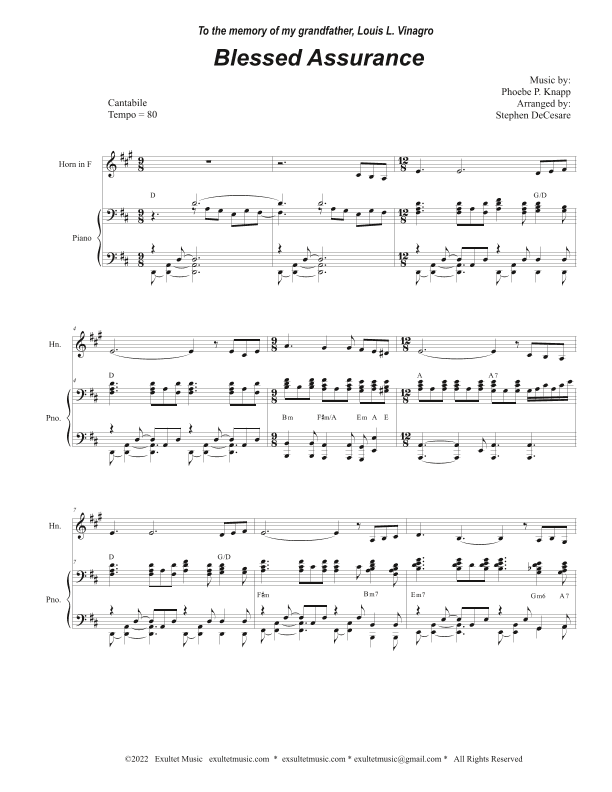 Blessed Assurance (French Horn solo and Piano) (arr. Stephen DeCesare)