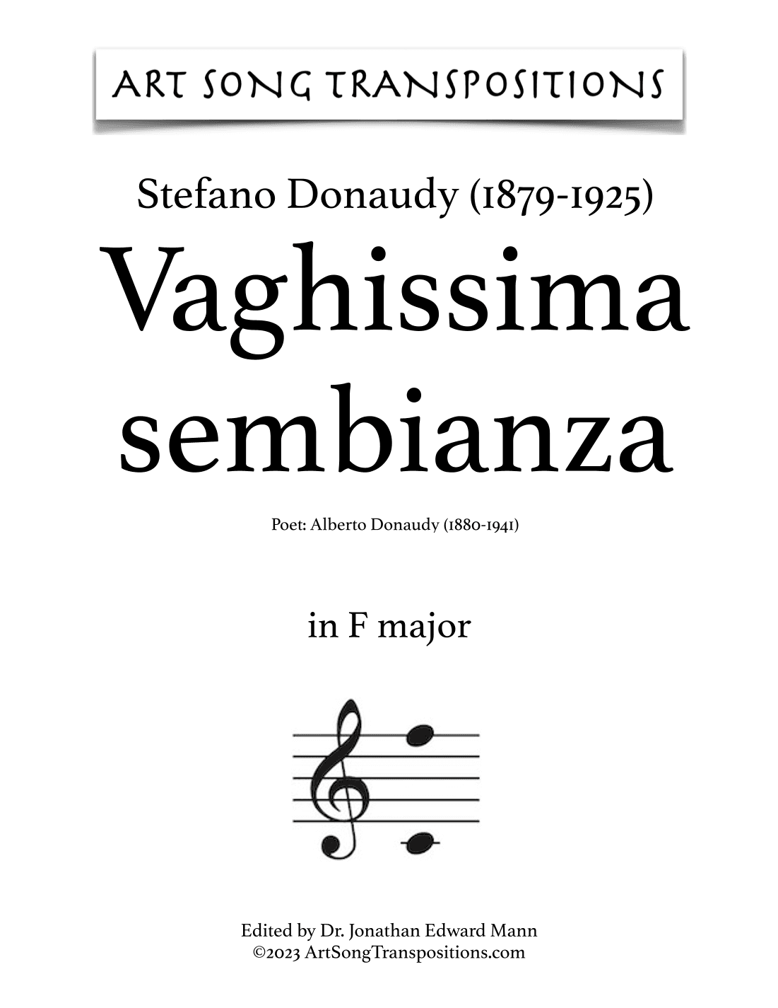 DONAUDY: Vaghissima sembianza (transposed to F major and E major) (arr. ArtSongTranspositions.com)