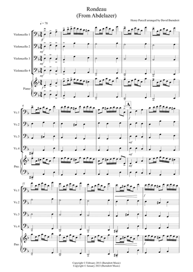 Rondeau (from Abdelazer) for Cello Quartet (arr. David Burndrett)