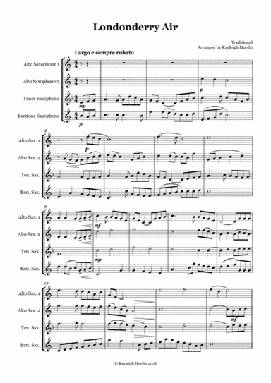 Londonderry Air (Danny Boy) - Saxophone quartet (AATB) (arr. Kayleigh Huelin)
